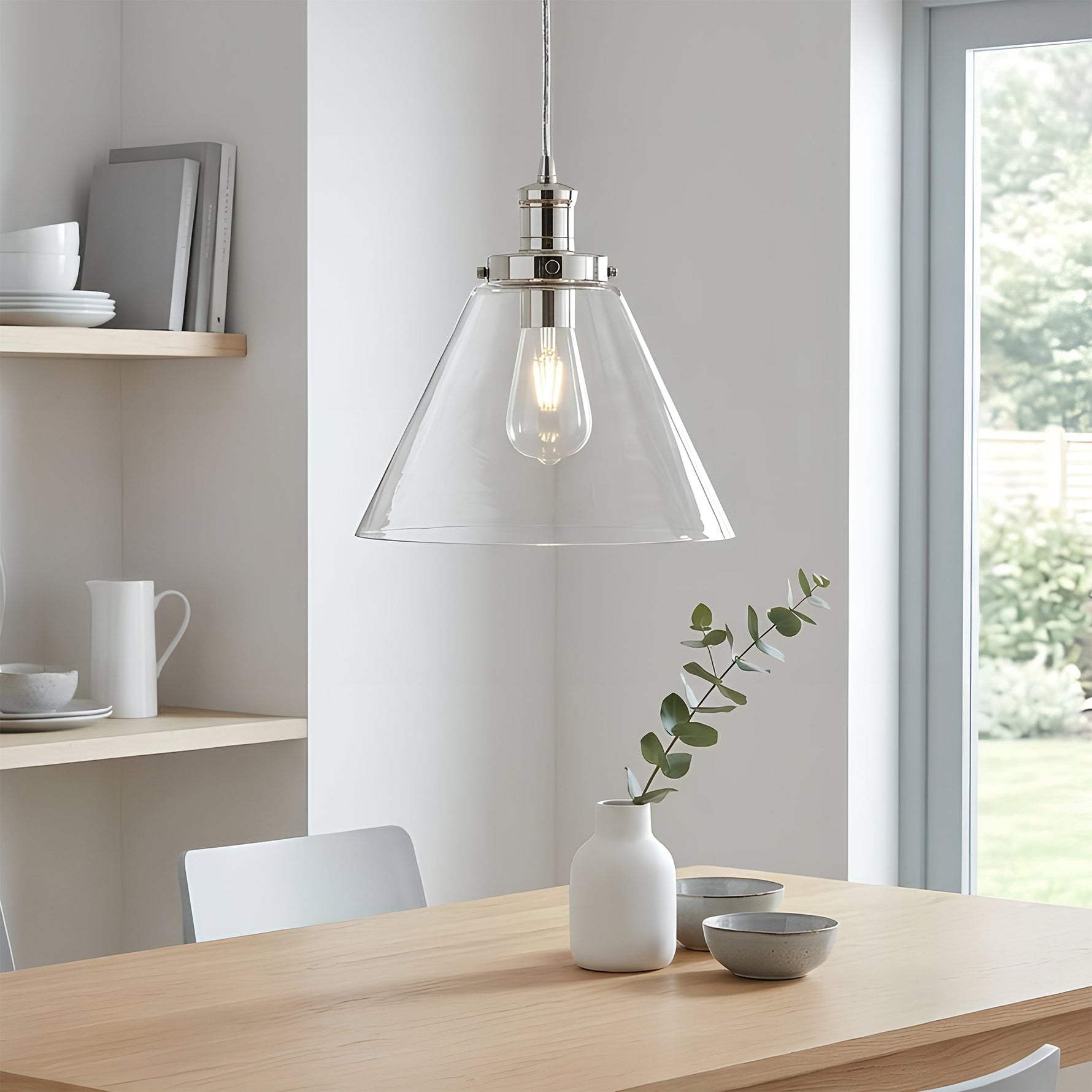 Searchlight Electric Pyramid  Pendant  - Chrome Metal & Glass 3228CC