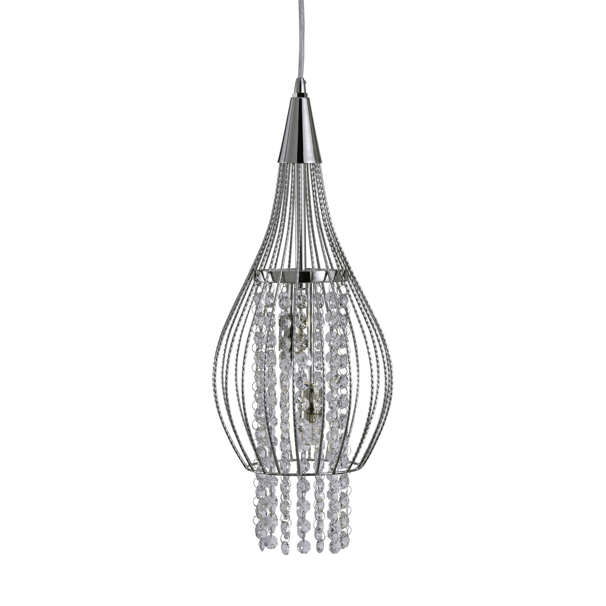 Searchlight Electric Rocket 2Lt Pendant - Chrome Metal & Crystal 3242-2CC