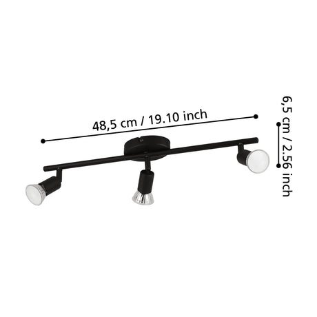 Eglo EU Buzz-LED Black Steel 3 Light Spotlight