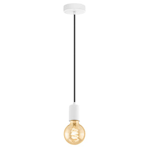 Eglo EU YORTH Pendant Light – White Steel, Black Textile Cable, E27, Vintage Indoor Pendant Lighting