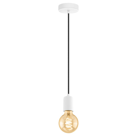 Eglo EU YORTH Pendant Light – White Steel, Black Textile Cable, E27, Vintage Indoor Pendant Lighting