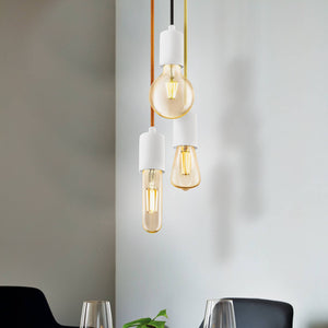 Eglo EU YORTH Pendant Light – White Steel, Black Textile Cable, E27, Vintage Indoor Pendant Lighting