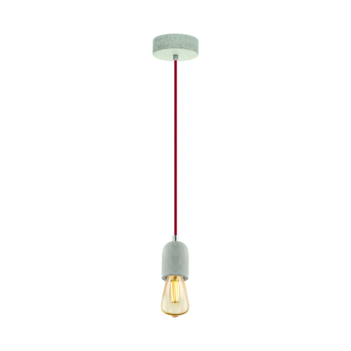 Eglo EU YORTH Pendant Light – Grey Steel, Red Textile Cable, E27, Vintage Indoor Pendant Lighting