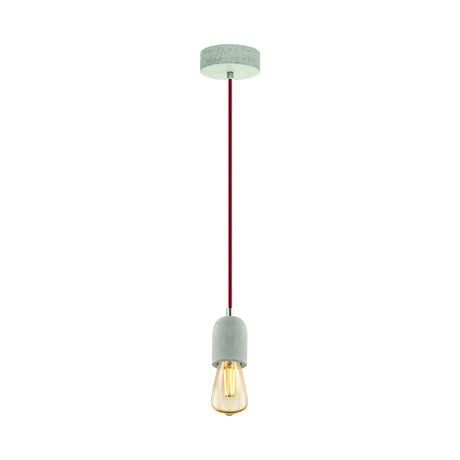 Eglo EU YORTH Pendant Light – Grey Steel, Red Textile Cable, E27, Vintage Indoor Pendant Lighting