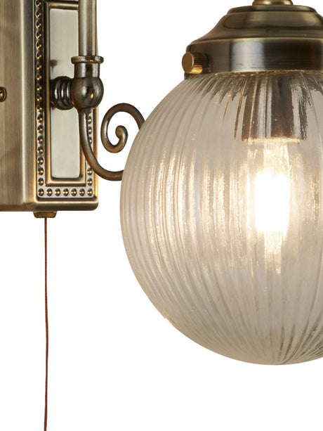 Searchlight Electric Belvue Wall Light  - Antique Brass Metal & Clear Glass 3259AB