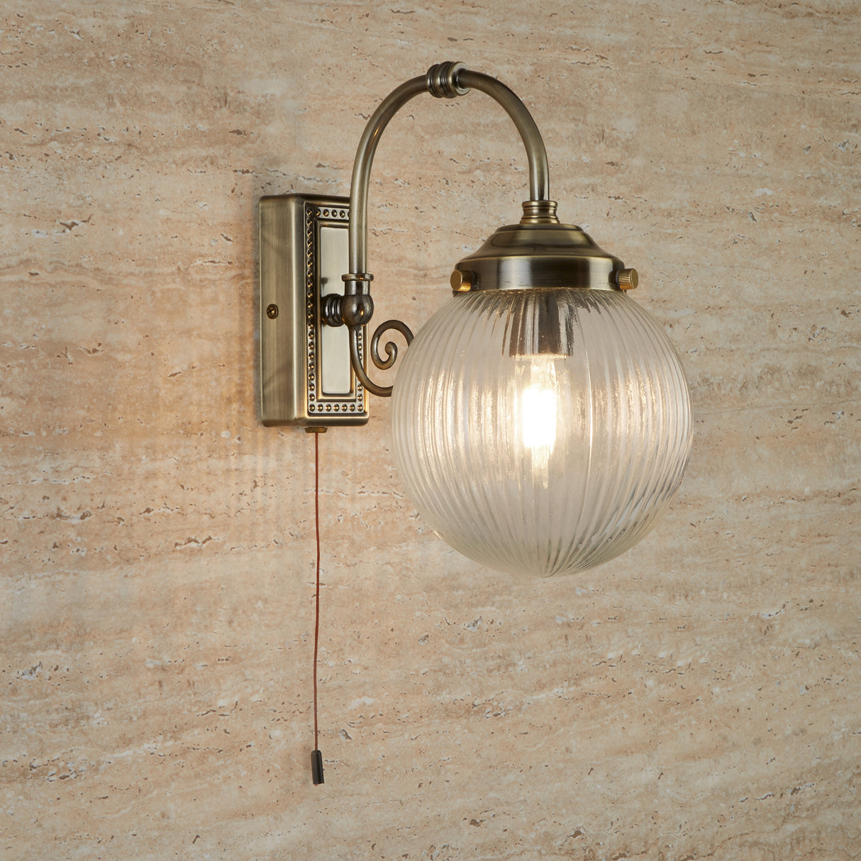 Searchlight Electric Belvue Wall Light  - Antique Brass Metal & Clear Glass 3259AB