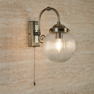Searchlight Electric Belvue Wall Light  - Antique Brass Metal & Clear Glass 3259AB