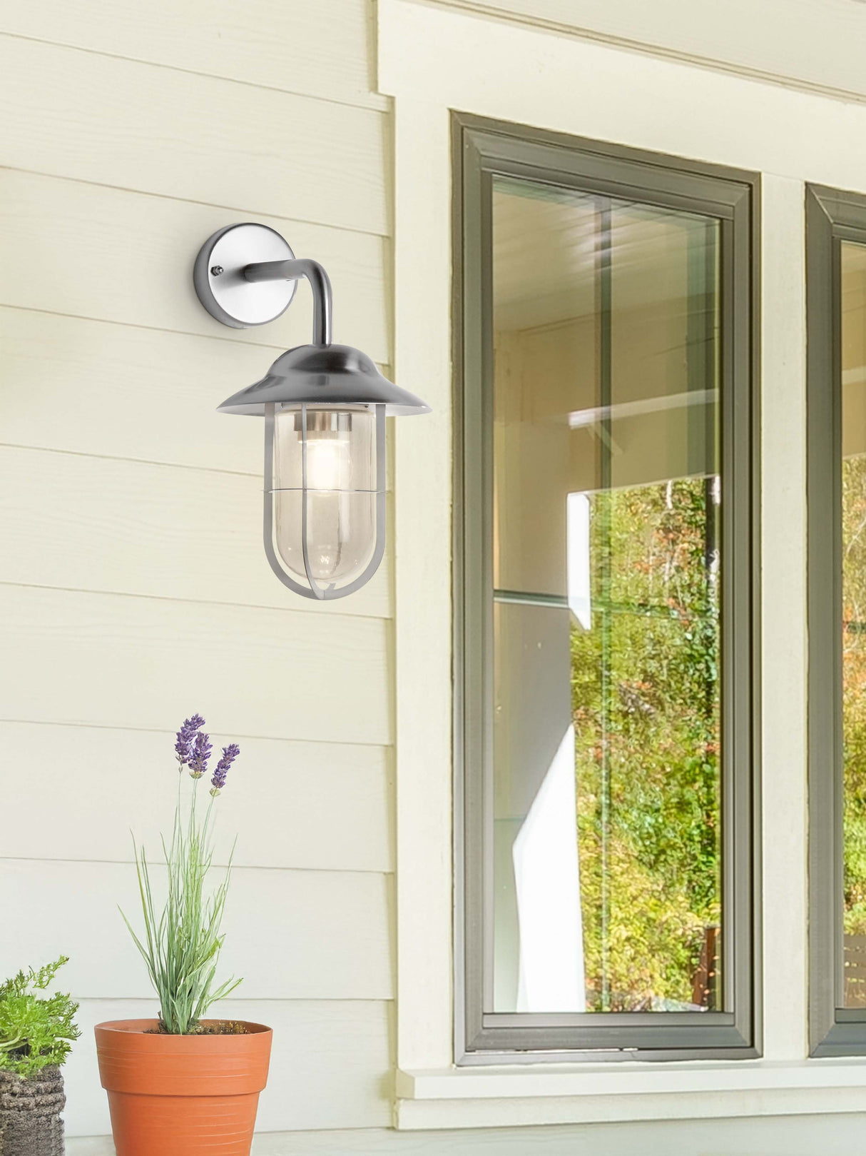 Searchlight Electric Toronto Outdoor Wall Light- Satin Silver Metal & Clear Glass 3291SS