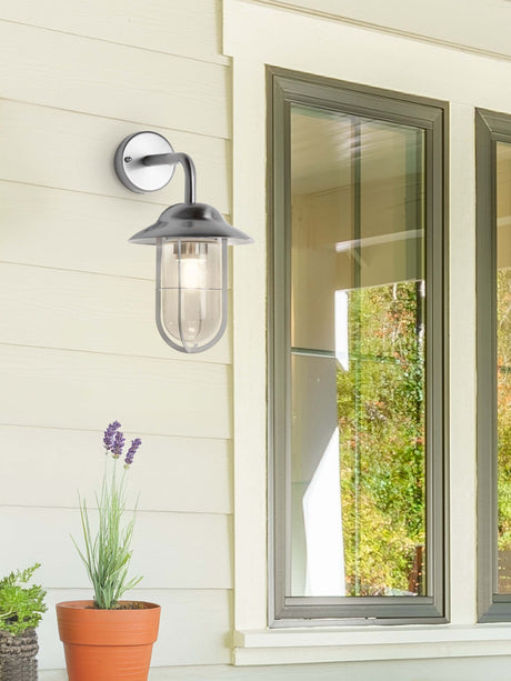 Searchlight Electric Toronto Outdoor Wall Light- Satin Silver Metal & Clear Glass 3291SS