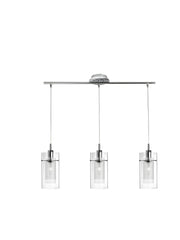 Duo I  3Lt Bar Pendant - Chrome Metal & Double Glass