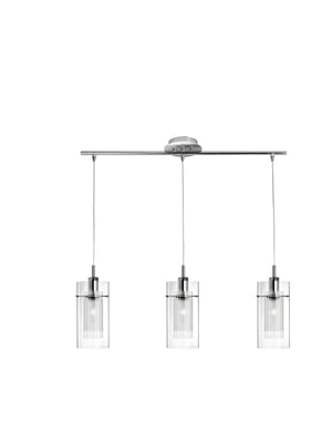 Duo I  3Lt Bar Pendant - Chrome Metal & Double Glass