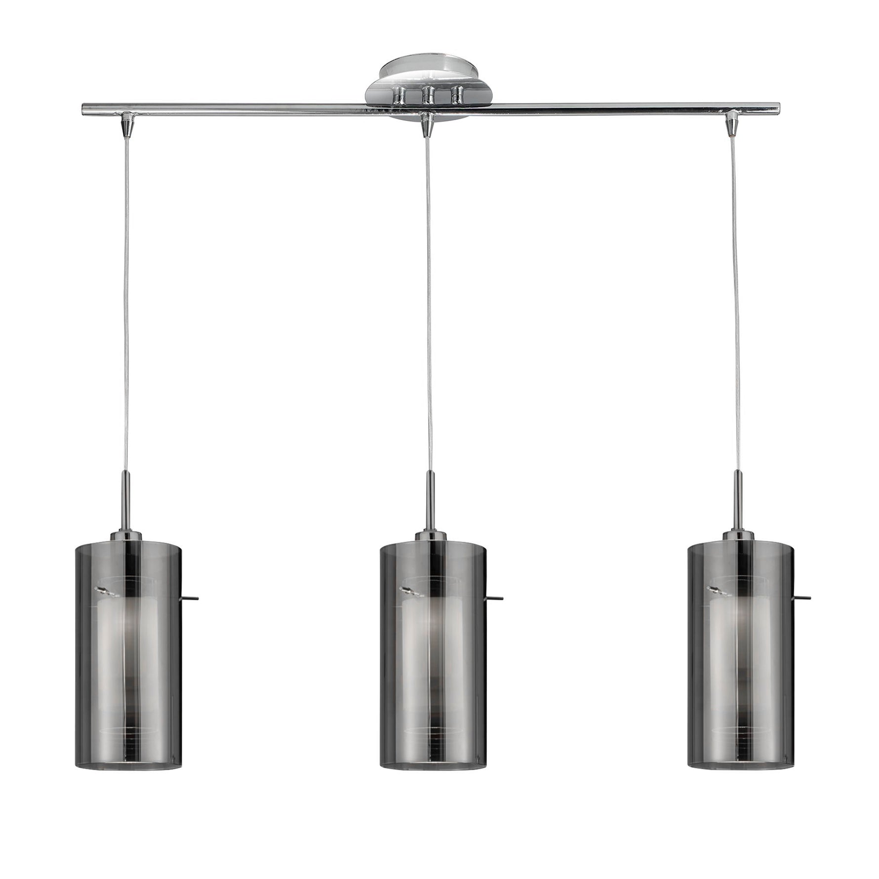 Searchlight Electric Duo II 3Lt Bar Pendant - Satin Silver & Smoked Glass 3303-3SM
