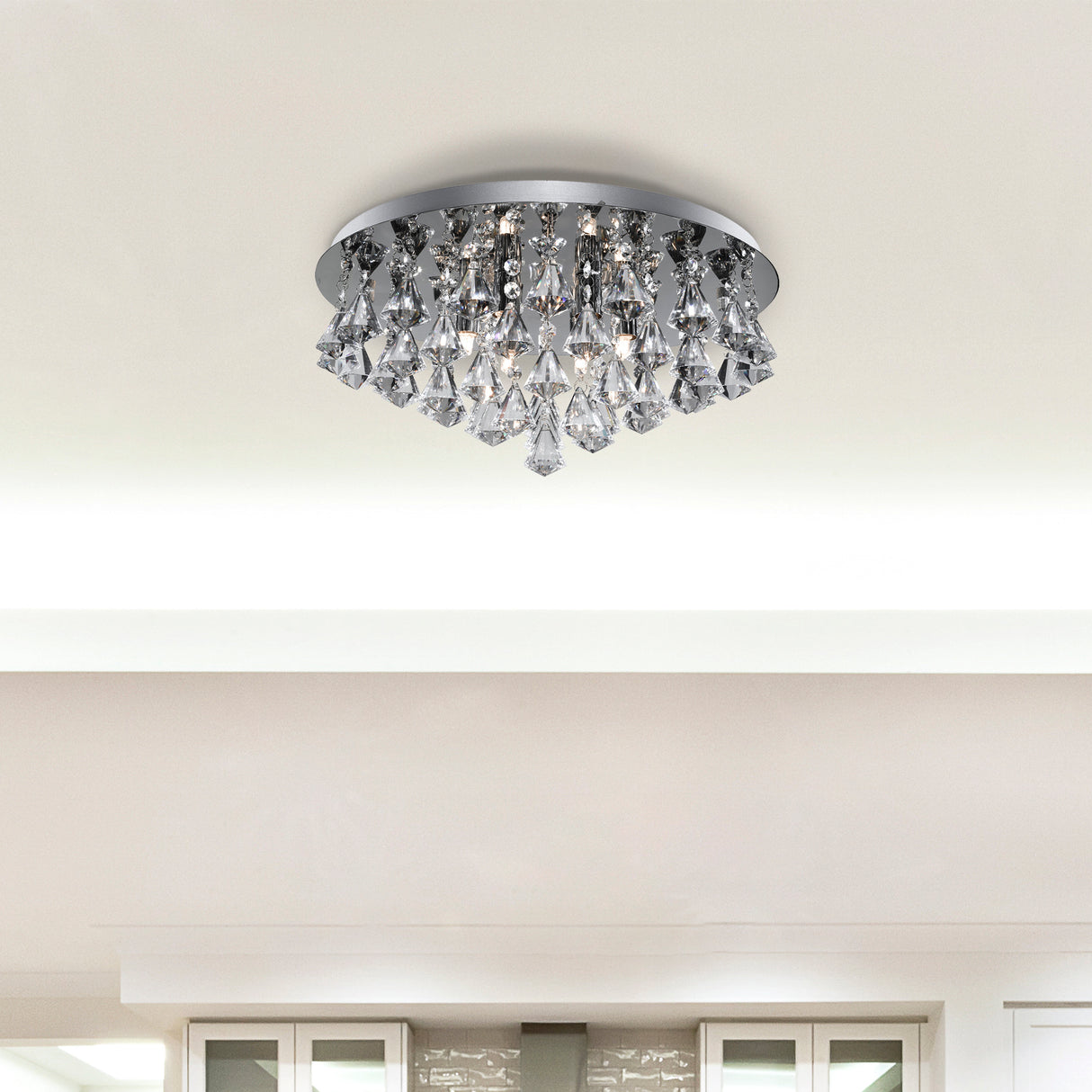 Searchlight Electric Hanna 8Lt Flush  - Chrome Metal & Clear Crystal 3308-8CC