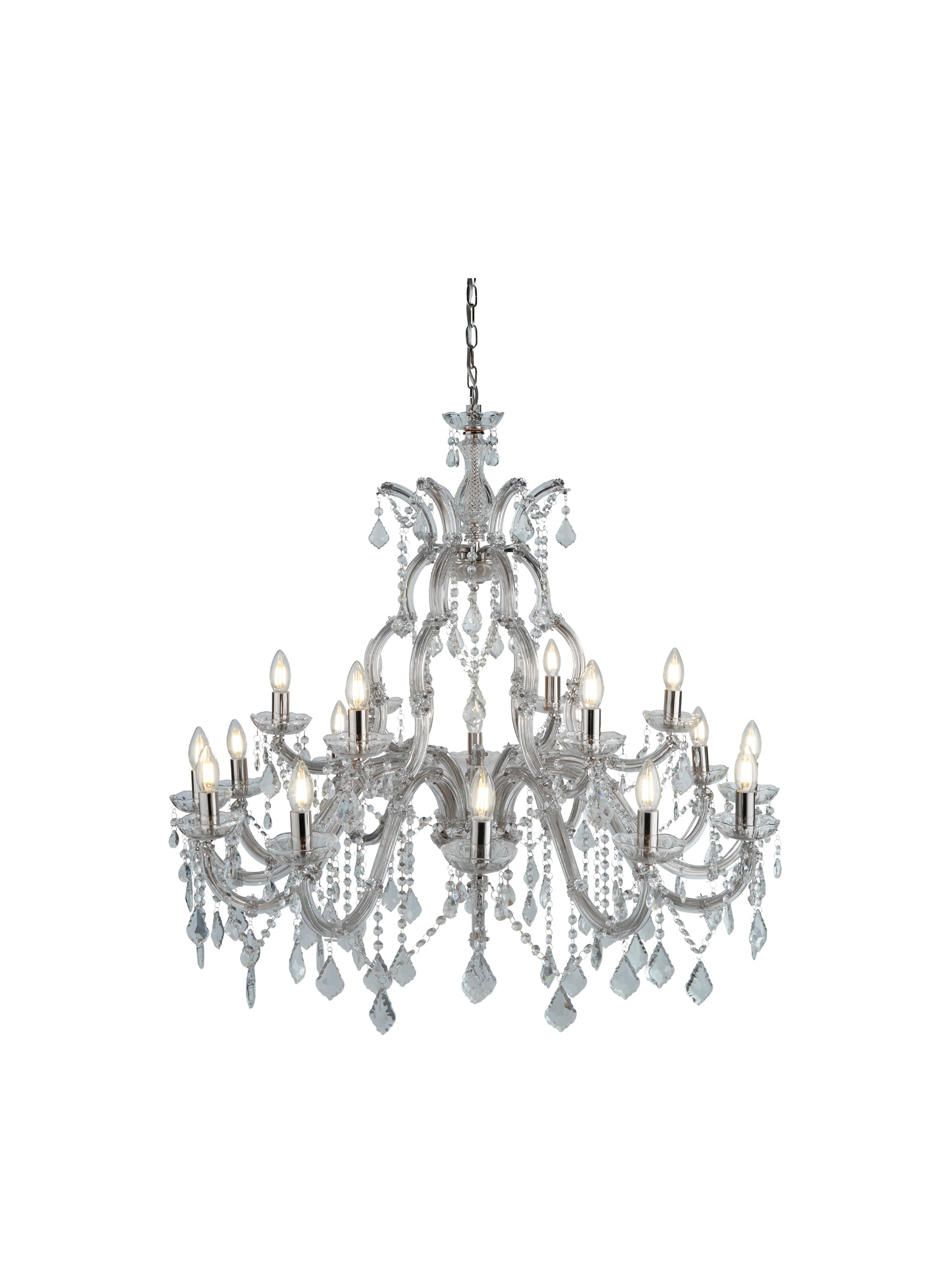 Marie Therese 18Lt Chandelier - Chrome Metal & Clear Crystal
