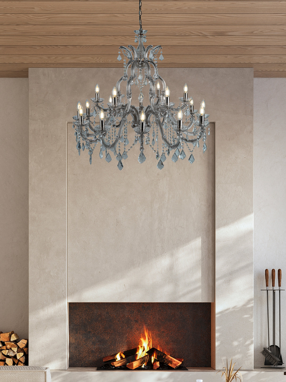 Searchlight Electric Marie Therese 18Lt Chandelier - Chrome Metal & Clear Crystal 3314-18
