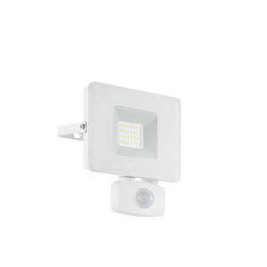Eglo EU FAEDO?3 Outdoor LED Floodlight – White Aluminium, Motion Sensor, Daylight White, Compact IP44 Security Lighting