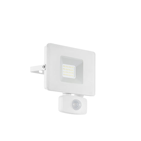 Eglo EU FAEDO?3 Outdoor LED Floodlight – White Aluminium, Motion Sensor, Daylight White, Compact IP44 Security Lighting