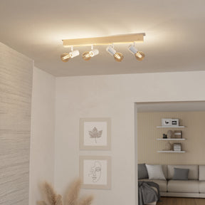 Eglo EU Townshend 3 White/Natural Metal & Wood 4-Light Spotlight - Industrial Style