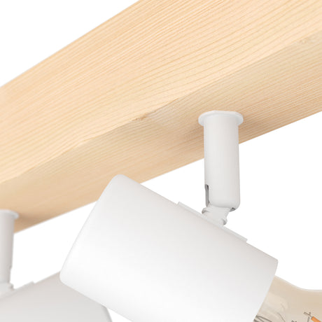 Eglo EU Townshend 3 White/Natural Metal & Wood 4-Light Spotlight - Industrial Style