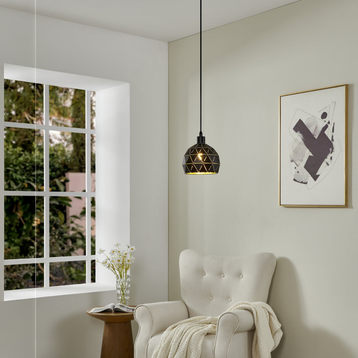Eglo EU Roccaforte Black & Gold Metal Single Ceiling Pendant, 17cm