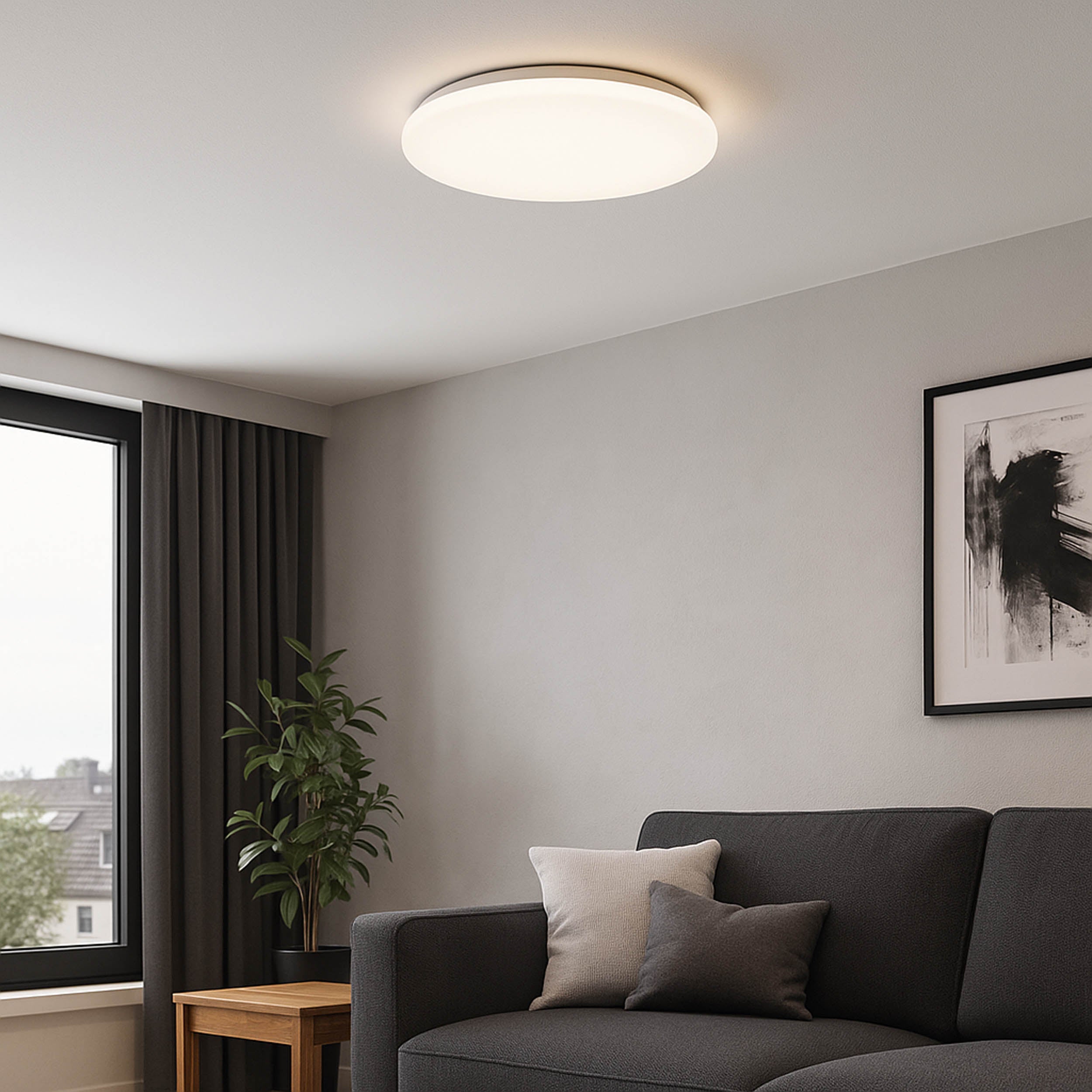 Eglo EU Frania-IP Bathroom Ceiling Light Round White Crystal Effect Shade CCT