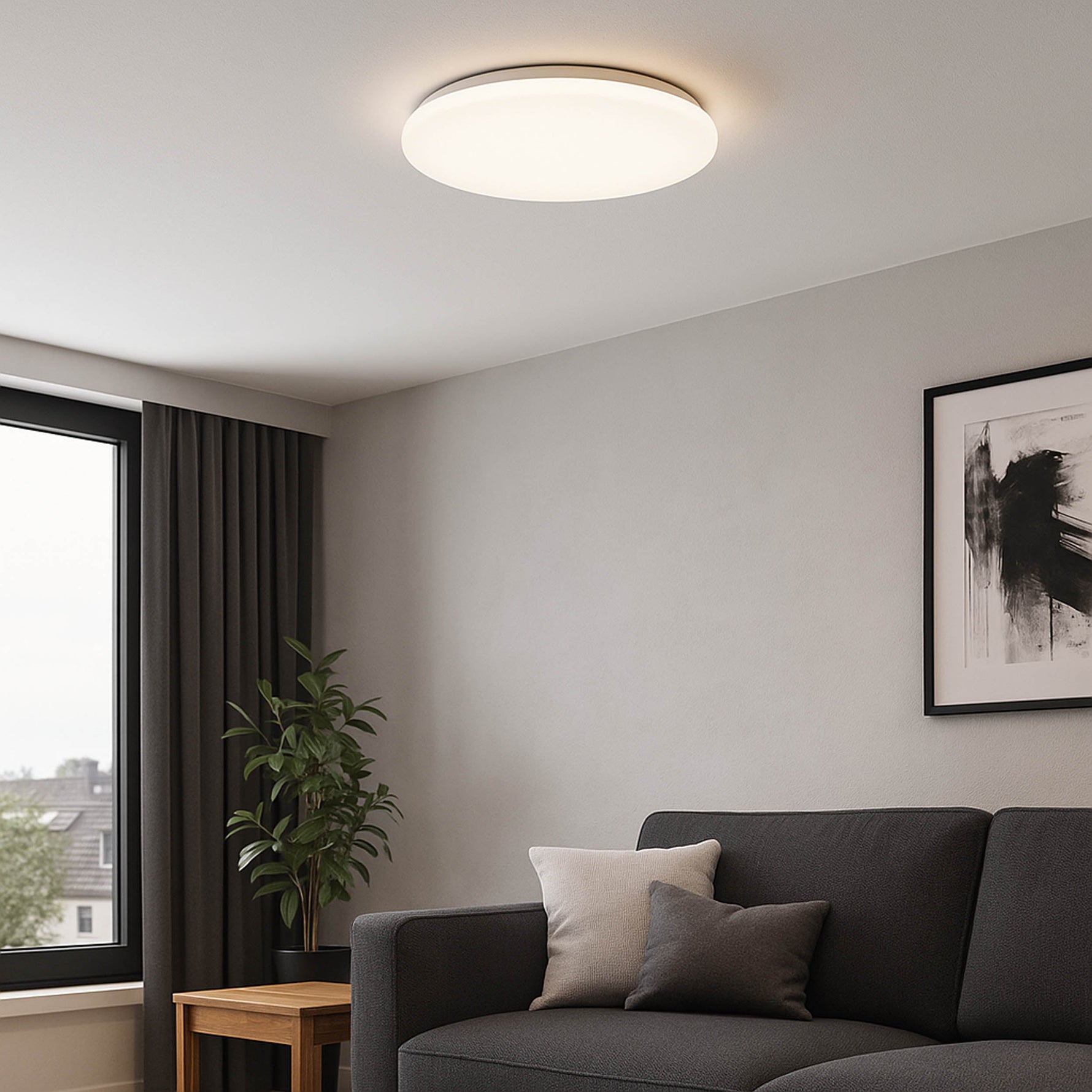 Eglo EU Frania-IP Bathroom Ceiling Light Round White Crystal Effect Shade CCT