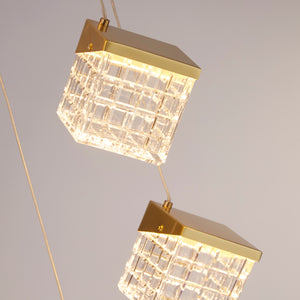 Searchlight Electric Cuboid 5Lt LED Multi Drop Pendant, Satin Brass Metal with Cl 33640-5SB