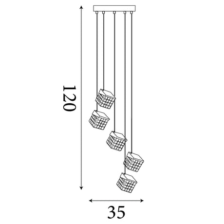 Searchlight Electric Cuboid 5Lt LED Multi Drop Pendant, Satin Brass Metal with Cl 33640-5SB