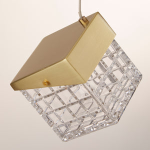 Searchlight Electric Cuboid LED Pendant, Satin Brass Metal with Clear Acrylic 33640SB