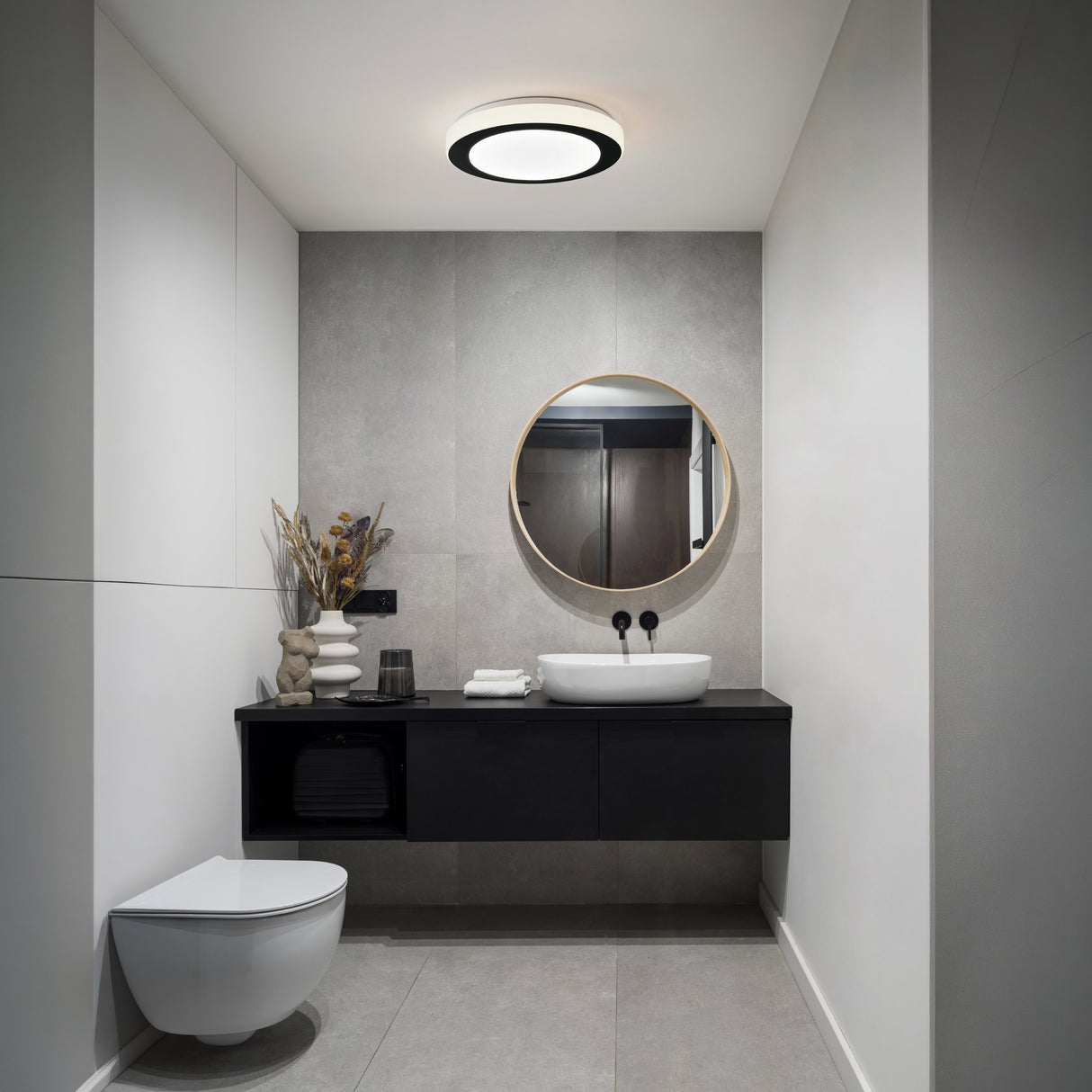 Eglo EU LED CARPI Bathroom Wall or Ceiling Light – Black & White Finish, Warm White, 960?lm, IP44