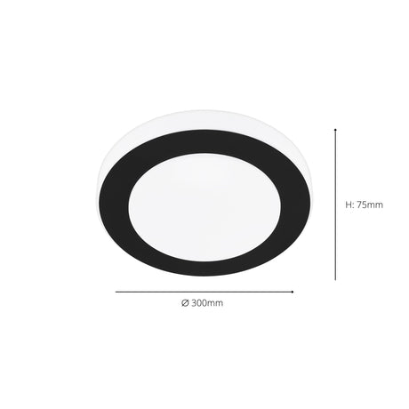 Eglo EU LED CARPI Bathroom Wall or Ceiling Light – Black & White Finish, Warm White, 960?lm, IP44