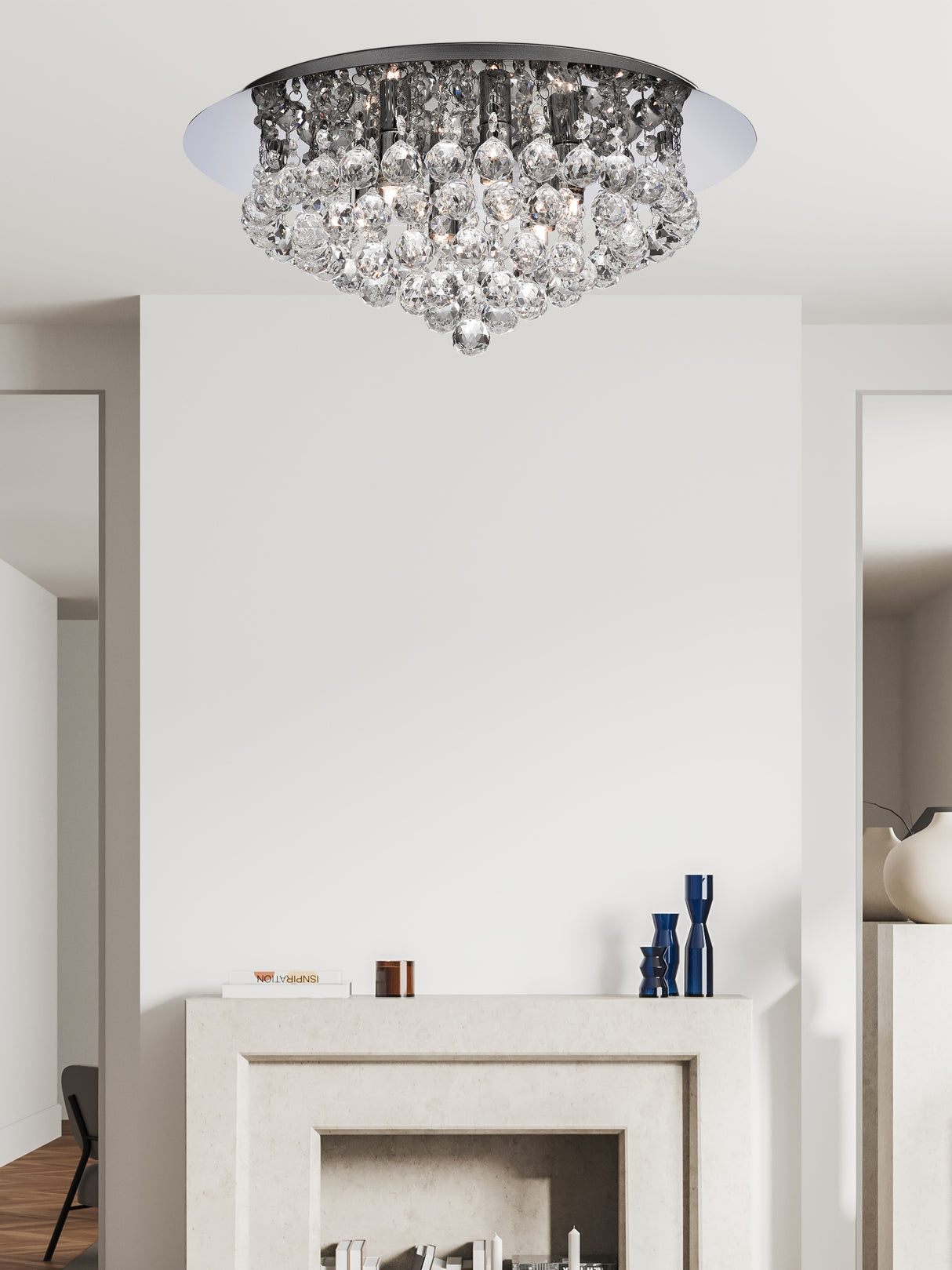 Searchlight Electric Hanna 6Lt Flush  - Chrome Metal & Clear Crystal 3406-6CC