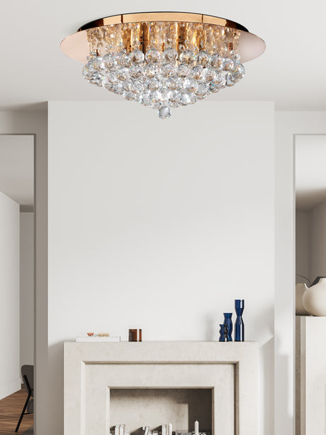 Searchlight Electric Hanna 6Lt Flush  - Gold Metal & Clear Crystal 3406-6GO