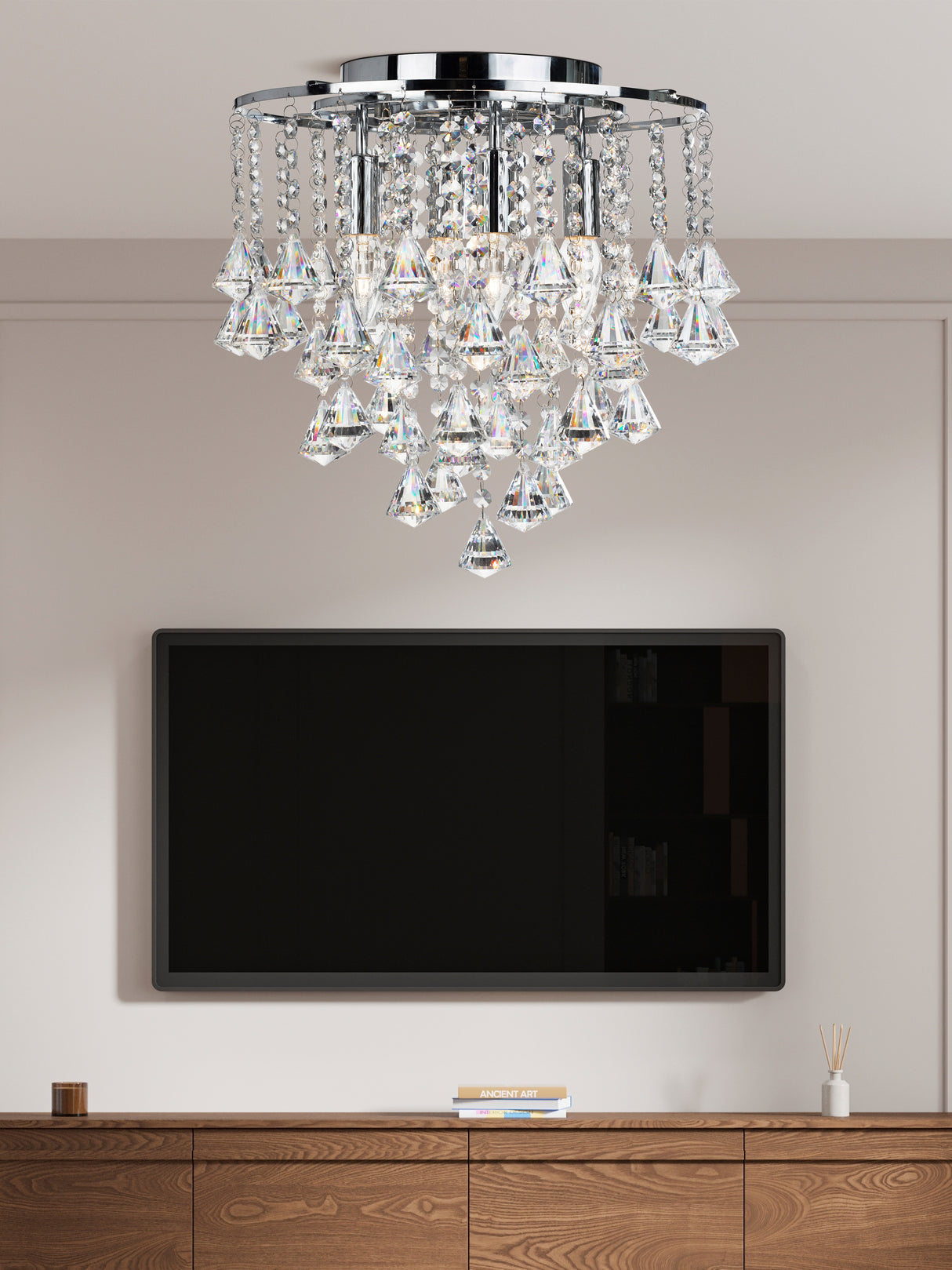 Searchlight Electric Dorchester  5Lt Flush - Chrome Metal & Clear Crystal 3494-4CC
