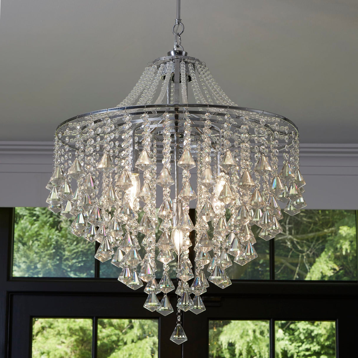 Searchlight Electric Dorchester  5Lt Pendant - Chrome Metal & Clear Crystal 3495-5CC