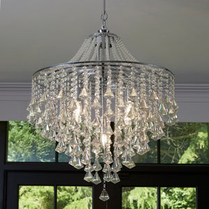 Searchlight Electric Dorchester  5Lt Pendant - Chrome Metal & Clear Crystal 3495-5CC