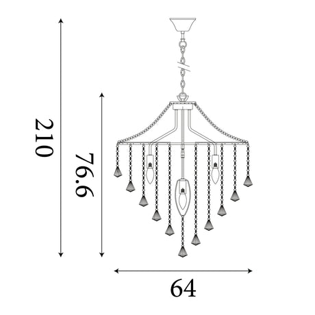 Searchlight Electric Dorchester  5Lt Pendant - Chrome Metal & Clear Crystal 3495-5CC