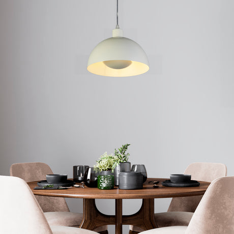 Searchlight Electric Mars 1LT Pendant, Matt Cream Metal  & Cream Inner 25cm 35410CR