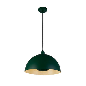 Mars 1LT Pendant, Matt Green Metal & Cream Inner 25cm