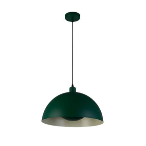 Searchlight Electric Mars 1LT Pendant, Matt Green Metal & Cream Inner 25cm 35410GR