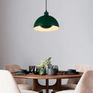Searchlight Electric Mars 1LT Pendant, Matt Green Metal & Cream Inner 25cm 35410GR