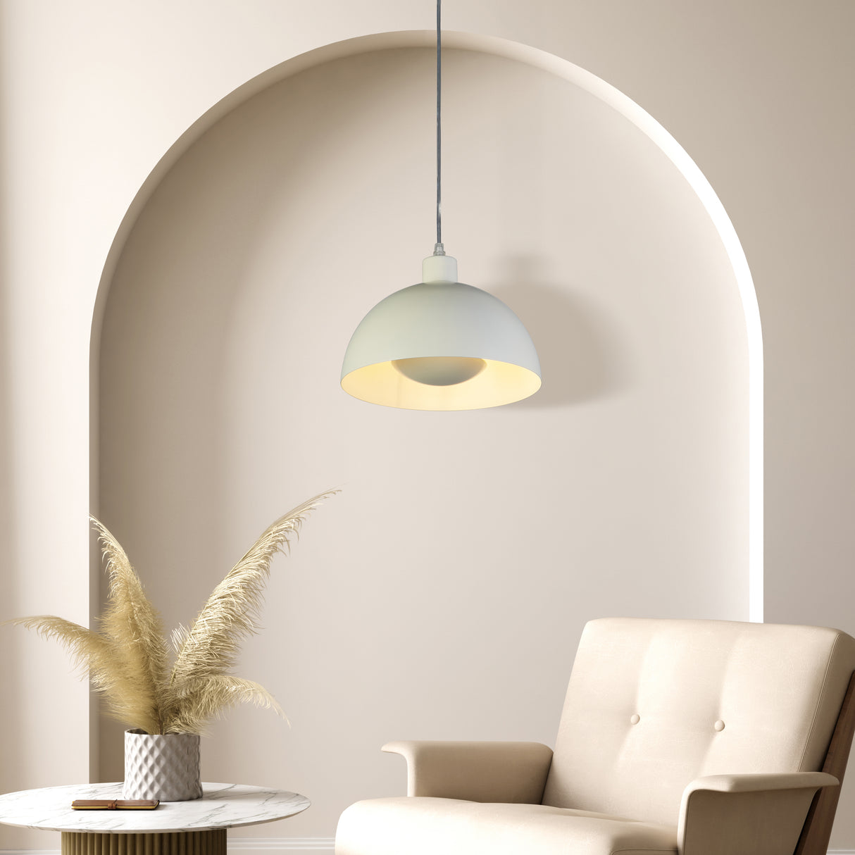 Searchlight Electric Mars 1LT Pendant, Matt Cream Metal & Cream Inner 40cm 35411CR