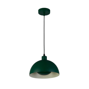 Searchlight Electric Mars 1LT Pendant, Matt Green Metal & Cream Inner 40cm 35411GR