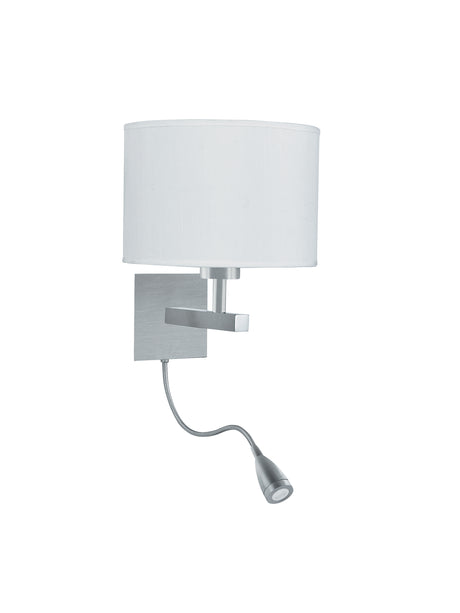 Hotel LED Dual Arm Wall Light - Satin Silver & Fabric Shade