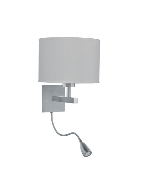 Searchlight Electric Hotel LED Dual Arm Wall Light - Satin Silver & Fabric Shade 3550SS