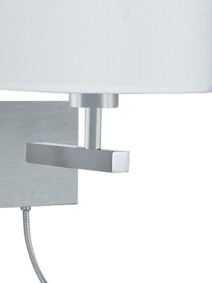 Searchlight Electric Hotel LED Dual Arm Wall Light - Satin Silver & Fabric Shade 3550SS