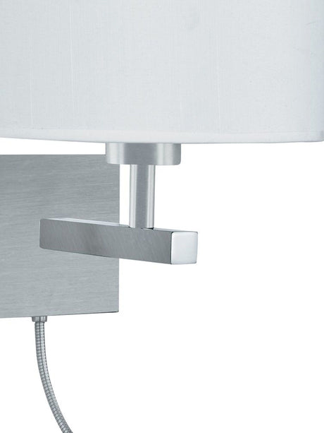 Searchlight Electric Hotel LED Dual Arm Wall Light - Satin Silver & Fabric Shade 3550SS