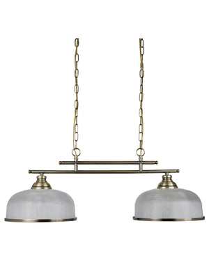 Searchlight Electric Bistro II 2Lt Pendant- Antique Brass & Holophane Style Glass 3592-2AB