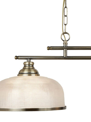 Searchlight Electric Bistro II 2Lt Pendant- Antique Brass & Holophane Style Glass 3592-2AB