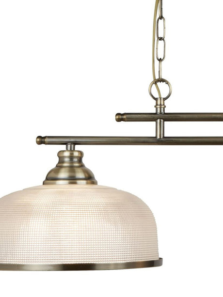 Searchlight Electric Bistro II 2Lt Pendant- Antique Brass & Holophane Style Glass 3592-2AB